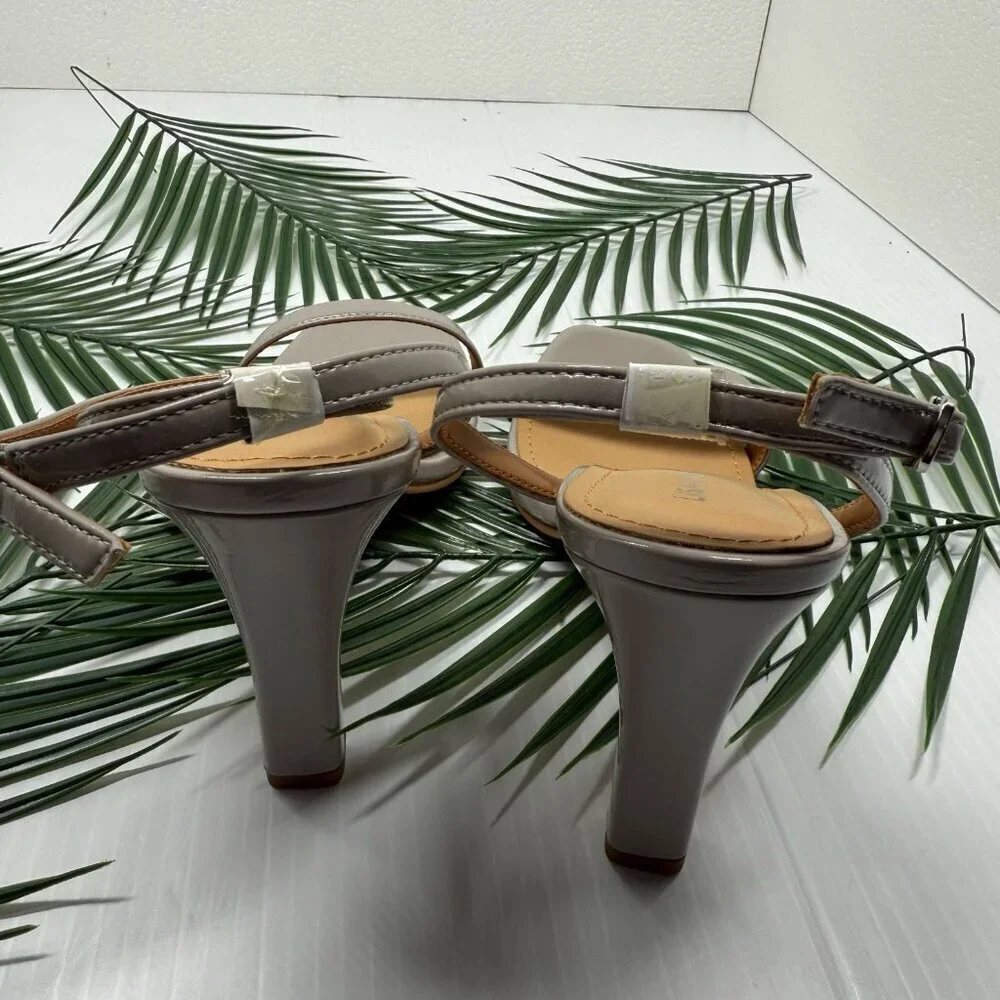 Lisa Vicky Grace Block Heel Sandals Nude Patent Sz 8.5 NWB Strappy Square Toe - Picture 8 of 12